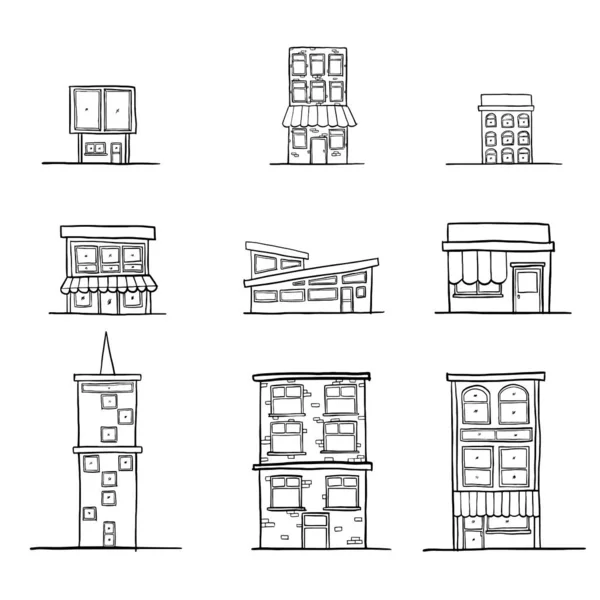 Zestaw Budynków Różnego Typu Rysunek Ikony Projekt Infograficzny — Wektor stockowy