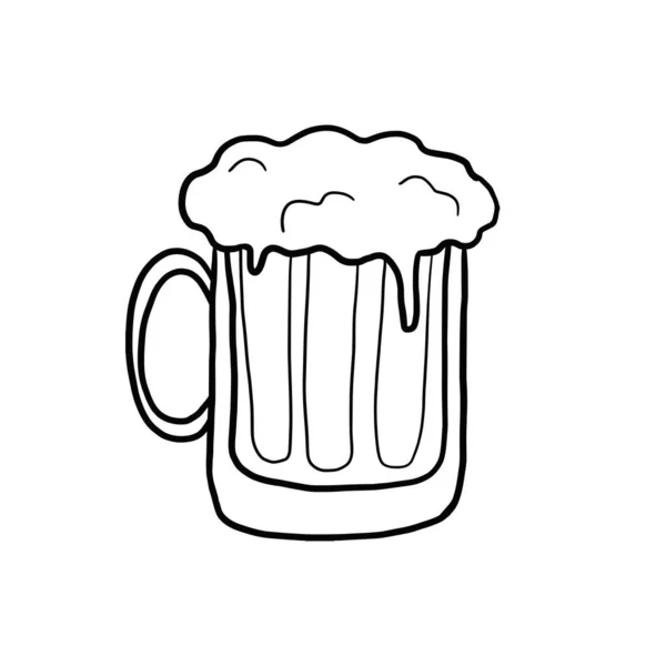 Ein Glas Bier Handgezeichnete Umrisse — Stockvektor