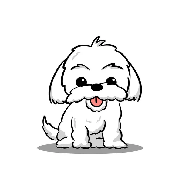 Cute Maltese White Puppy Cartoon Vector Design Banner Logo — Stock Vector