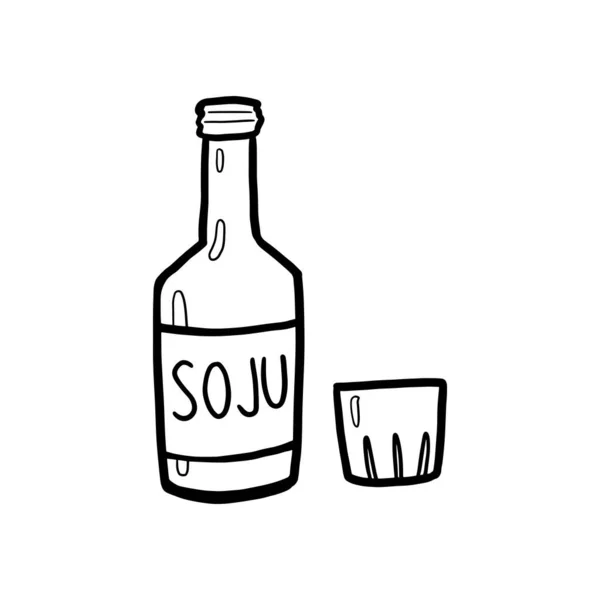 韓国起源の無色透明蒸留酒 ソジュ の手描き概要 — ストックベクタ