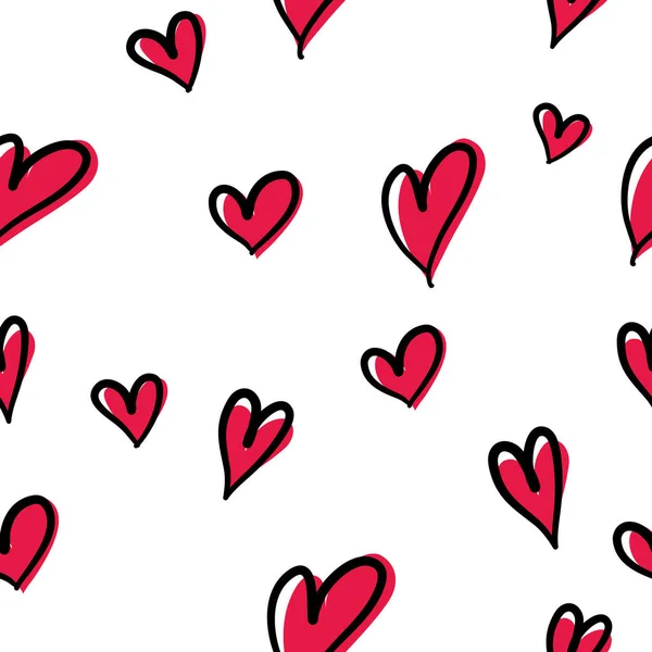 Seamless Hand Drawn Heart Pattern Background Valentine Day Vector — Stock Vector