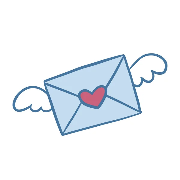 心与翼的信件 情人节的图标手绘 — 图库矢量图片