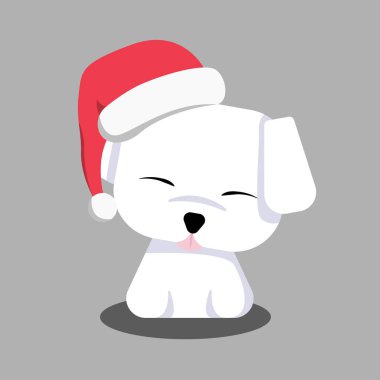 Santa Hat 'li şirin beyaz köpek yavrusu. Çizgi film Vektörü, tasarım, bayrak, logo için