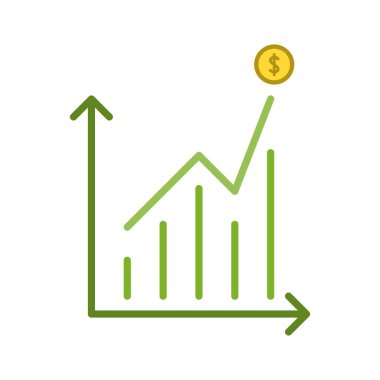 Büyüyen grafik vektörünün düz simgesi. Paranın büyümesi, başarılı..
