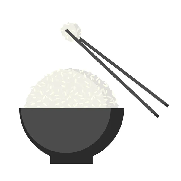 Rice Bowl Chopsticks Flat Icon Vector — Stock Vector