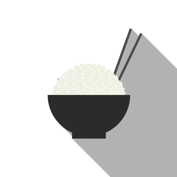 Mangkuk Nasi Dengan Sumpit Vektor Ikon Datar - Stok Vektor