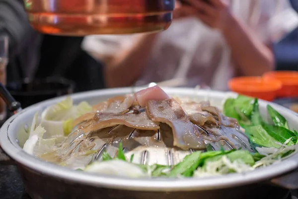 Thai Style Pork Belly Grill Med Grönsakssoppa — Stockfoto