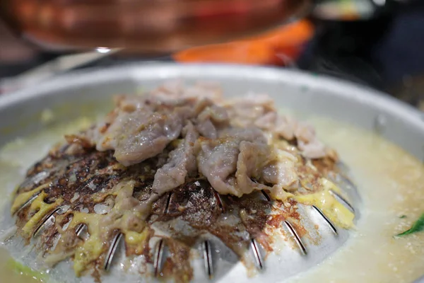 Barbecue Ventre Porc Style Thaï Avec Soupe Aux Légumes — Photo