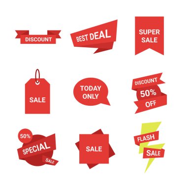 Web tasarımı için Satış Rozeti elemanları. Vektör illüstrasyonu