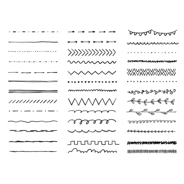 Набір Елементів Мальованих Лінійних Штрихів Векторні Ілюстрації — стоковий вектор