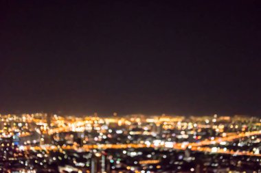 Bangkok şehir manzarasının bulanık görüntüsü, Tayland 'ın iş bölgesinde gece manzarası.