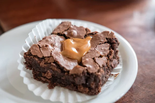 Κοντινό Πλάνο Του Brownie Caramel — Φωτογραφία Αρχείου