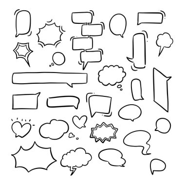 Kabarcık konuşması seti, beyaz arkaplanda karalama çizimi