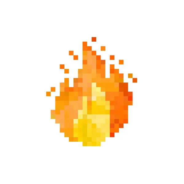 Fire Icon White Background Pixel Bit Style — Stock Vector