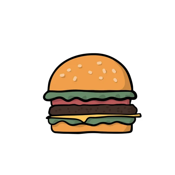 Hamburger Cartoon Hand Drawn Doodle Design — Stock Vector