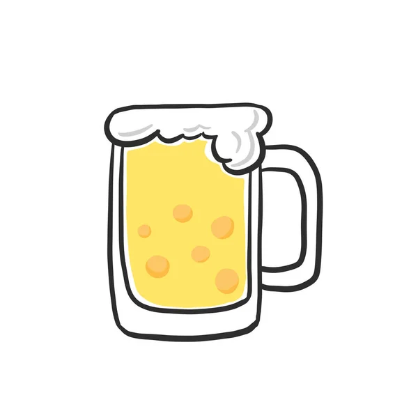 Ein Glas Bier Karikaturenhandgezeichnetes Doodle — Stockvektor