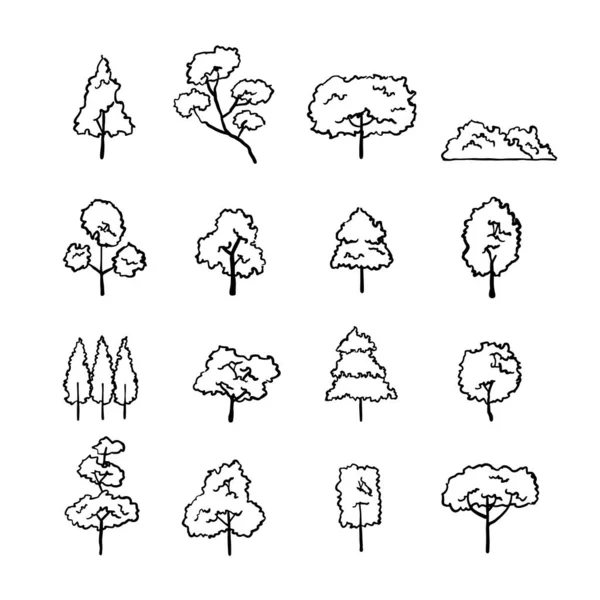 Conjunto Árvore Doodle Mão Desenho Vector — Vetor de Stock
