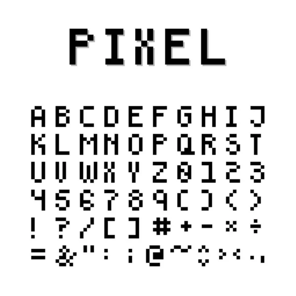 Pixel Art Fuente Estilo Bits Letras Mayúsculas Con Símbolos Vector — Vector de stock