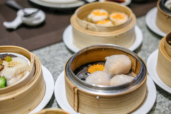 stock image Various Dimsum in the stream basket on the table