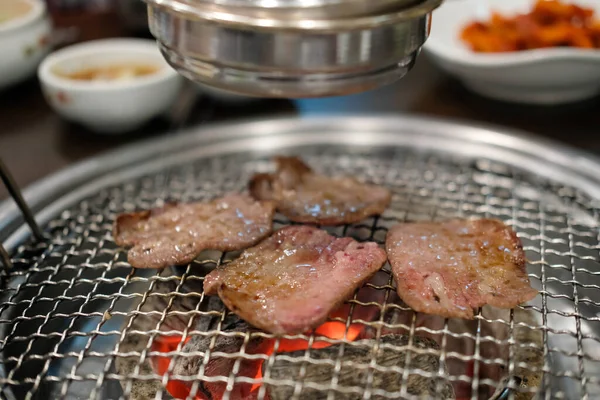 Barbecue Style Coréen Grill Bbq Viande Langue Bœuf Rare Avec — Photo