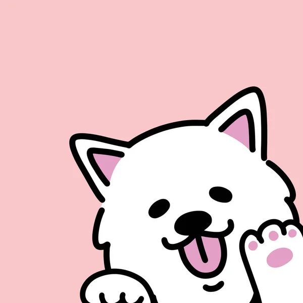 可爱的萨摩亚白狗小狗 手绘卡通矢量 — 图库矢量图片