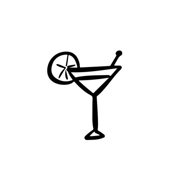 Limonlu Bir Bardak Kokteyl Logo Tasarım Için Çizimi Karalama — Stok Vektör