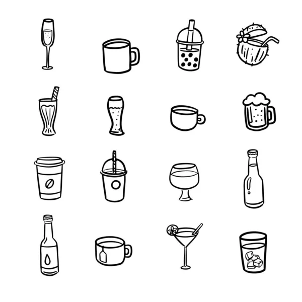 Set Drink Doodle Handzeichnung Vektor — Stockvektor