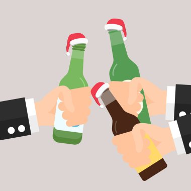 Bira ve Soju şişesi tutan iş adamlarının simgesi. Noel Baba ile Kutlama