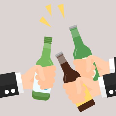 Bira ve Soju şişesi tutan iş adamlarının simgesi. Kutlama