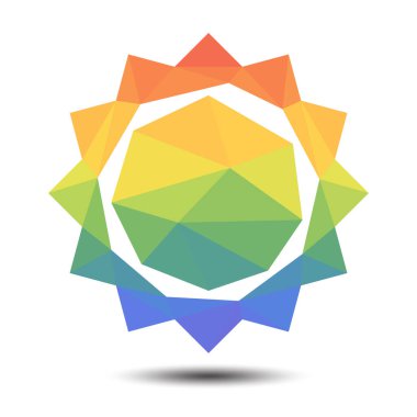 Gökkuşağı renklerine sahip çokgen güneşi beyaz arkaplanda simge