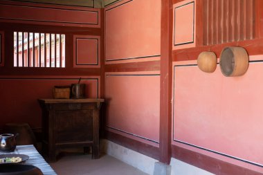 Kitchen of Hwaseong Haenggung, temporary palace where the king used to stay when he traveled outside of Seoul, South Korea. with the autumn nature background. It is famous as K-drama filming location. clipart