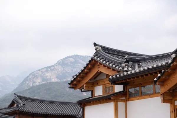 stock image Eunpyeong Hanok Village, the largest neo-hanok residential complex in the capital area which surrounded by hills and mountains in Seoul, South Korea