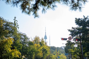 Seul, Güney Kore - 11 Ekim 2022: N Seul Kulesi, ayrıca Namsan Kulesi veya Seul Kulesi olarak da bilinir.