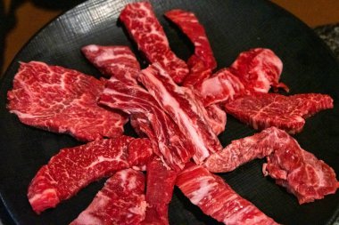 Close-up of Hanwoo Beef, Korean rare meat, prepared for barbecue grill with soft focus clipart