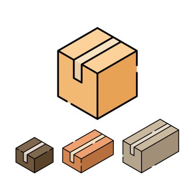 Karton kutu, depo, paket ikonu. Stok ve dağıtım hizmeti kavramı için vektör.