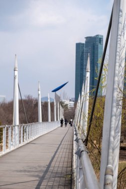 Seul Orman Yayaları Köprüsü 'nde kışın ilk bahar manzarası. Güney Kore, Seul 'de..