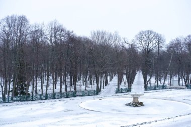 Peterhof Sarayı 'ndaki Büyük Şelale Çeşmesi, St. Petersburg. - Rusya. Kışın