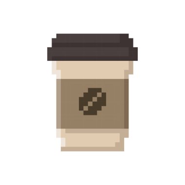 Sipariş için kahve fincanı. 8 bit biçiminde vektör simgesi