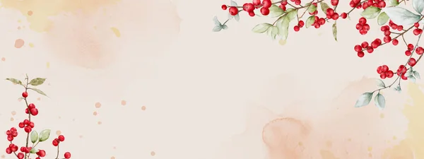汚れを背景にデザインされた果実の枝の抽象アート水彩 水彩自然芸術は 装飾的なクリスマスフェスティバル ヘッダー バナー ウェブ またはカードに適しています — ストックベクタ