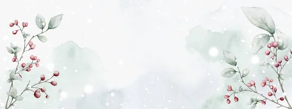 Abstraktní Umění Akvarel Bobulovin Větví Sníh Padají Navrženy Pozadí Skvrn — Stockový vektor