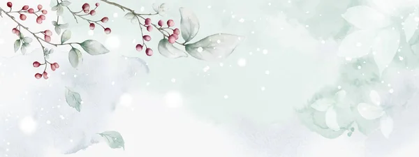 果実の枝や雪の秋の抽象アート水彩は 汚れの背景に設計されています 水彩自然芸術は 装飾的なクリスマスフェスティバル ヘッダー バナー ウェブ またはカードに適しています — ストックベクタ