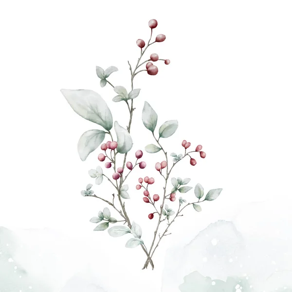 Watercolor Bouquet Berries Branches Splash Stain Background Elements Suitable Decorative — Stock Vector