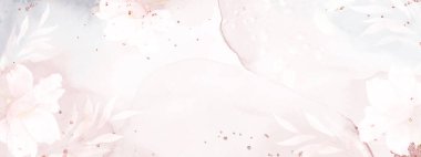 Abstract art of flowers watercolor and glitter for banner background. Watercolor nature design with pink tones, suitable for background decoration, banners, header, weddings, cards, or web.