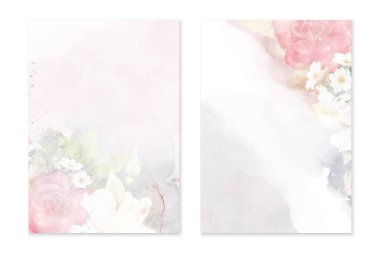 Set of card template with gentle watercolor roses abstract on splash stains background, Wedding invite. Vector decorative Valentine's Day, greeting card, invitation.