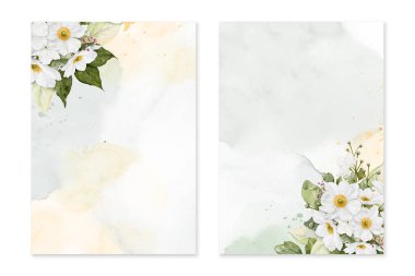 Set of card template with watercolor anemone flower blooming on stains, Wedding invite. Vector decorative Valentine's Day, greeting card, invitation design background, or social media post.