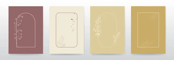 手描きの花と葉を持つ最小限の背景フレーム ソーシャルメディアストーリー ラベル 招待状 グリーティングカードに適したベクトルラインスタイルテンプレートの背景 ファイルに含まれているブラシ — ストックベクタ