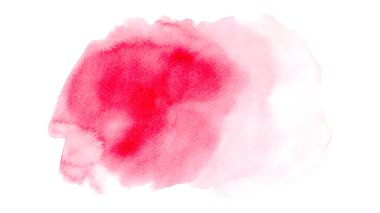 Soyut suluboya pembe doku beyaz arkaplanda izole edilmiş. El boyası suluboya sıçratma lekesi dekoratif tasarımda bir element olarak kullanılan sanatsal vektör.