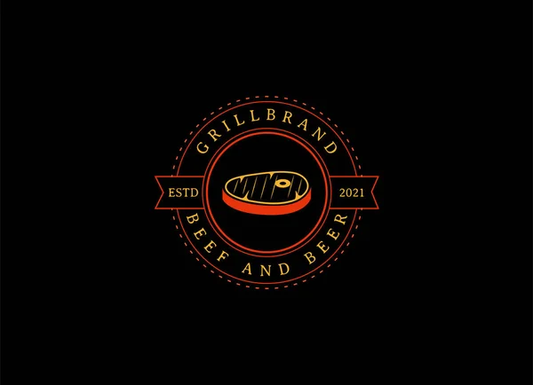 Vintage Stek Hus Och Grill Restaurang Design Logotyp Mall — Stock vektor