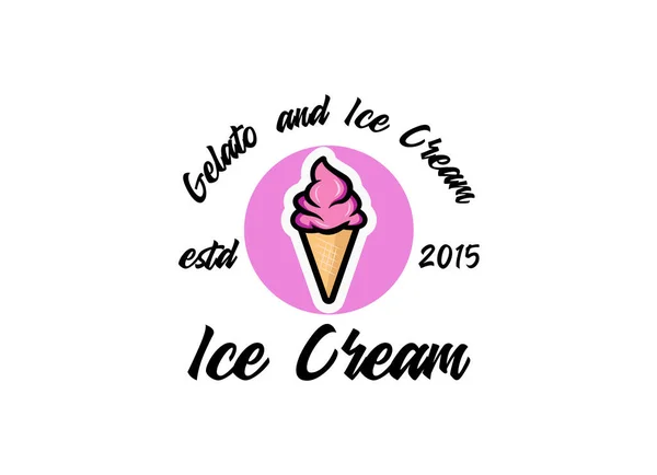 Crème Glacée Avec Cône Gaufrette Logo Design — Image vectorielle