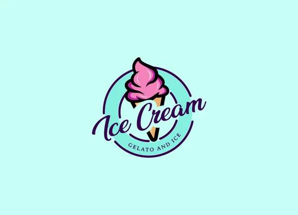Crème Glacée Avec Cône Gaufrette Logo Design — Image vectorielle